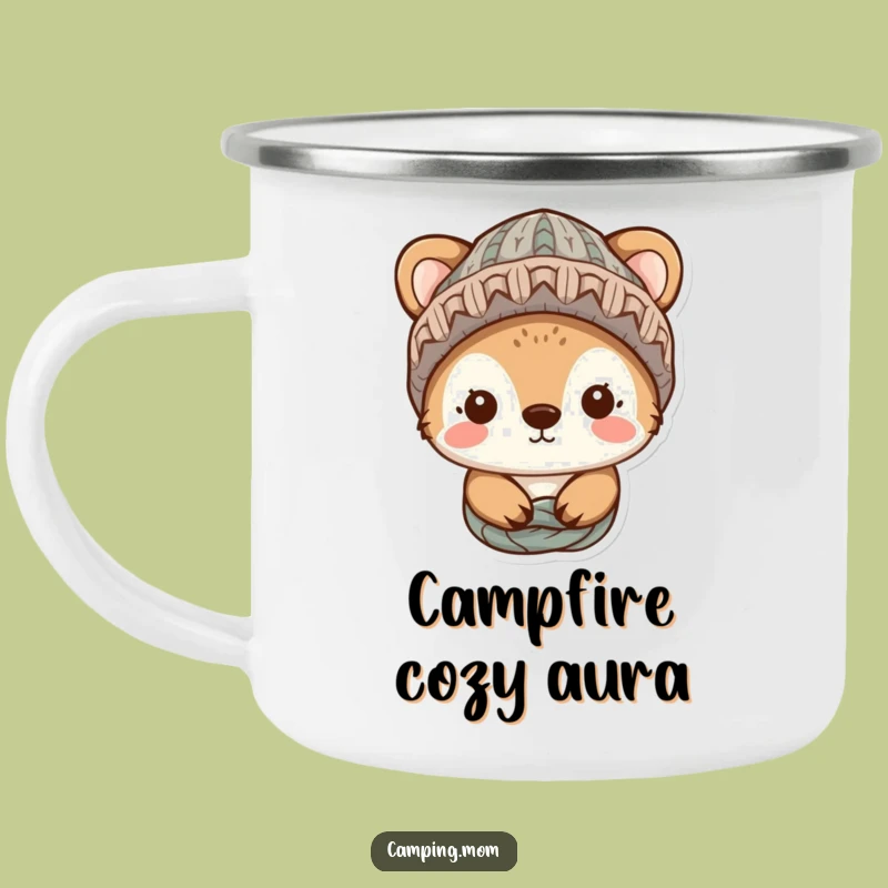 Funny Cozy Animal Camping Mug - Knitted Hat Character Enamel Cup for Warm Adventures and a Fun Gift