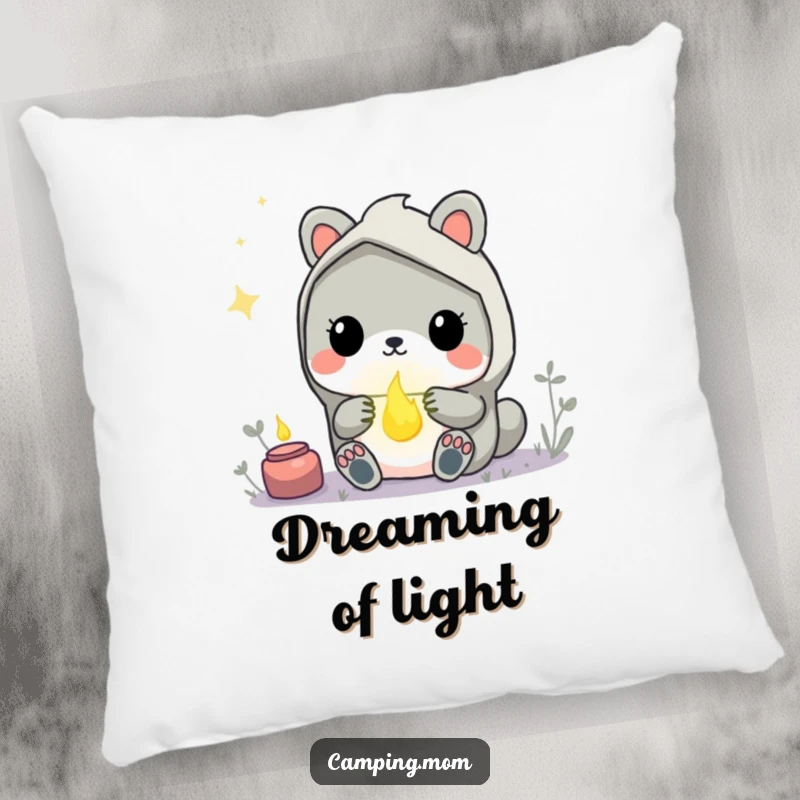 Funny Kawaii Camping Animal Pillow showing a creature mesmerized by a glowing firefly, perfect for adding magical comfort.