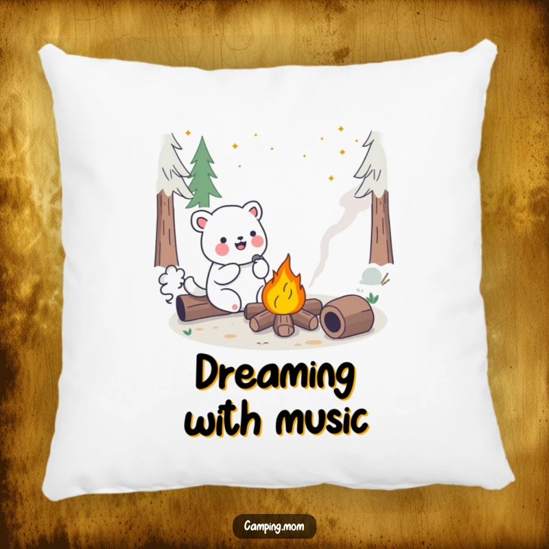Funny Kawaii Camping Animal Pillow with a happy creature singing by a cheerful campfire, perfect for cozying up.