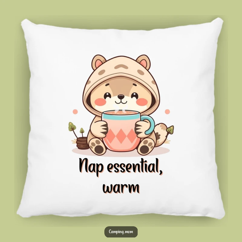 Funny Kawaii Camping Animal Pillow - Cozy Smile Cocoa Cushion Gift