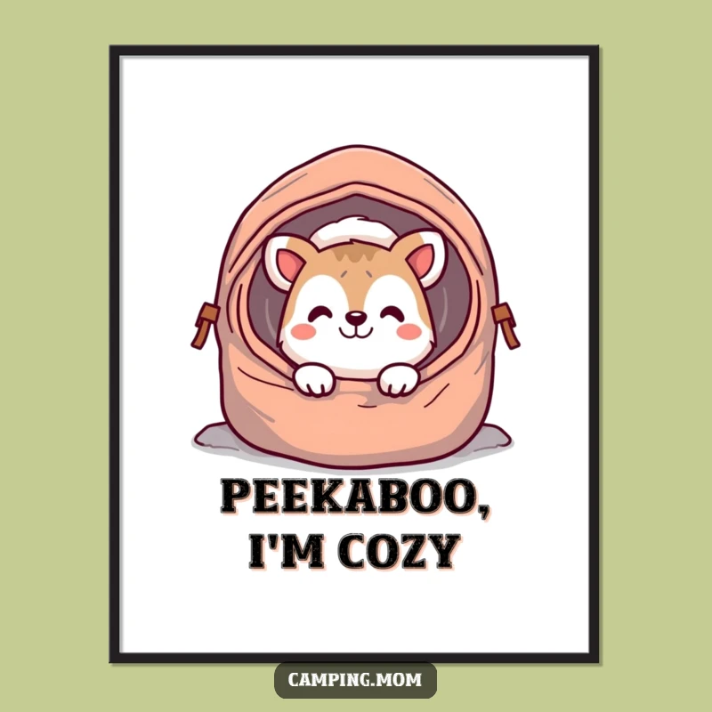 Funny Cheerful Animal Digital Art: Sleeping Bag Grin Wall Decor!