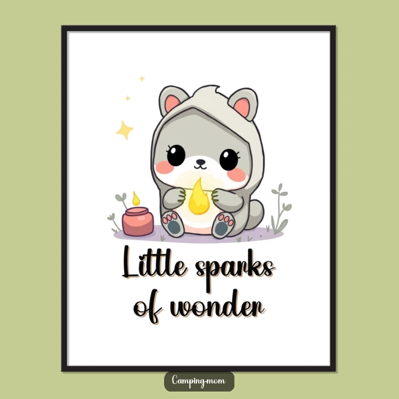 Funny Kawaii Camping Animal Digital Print - Magical Firefly Wonder Decor