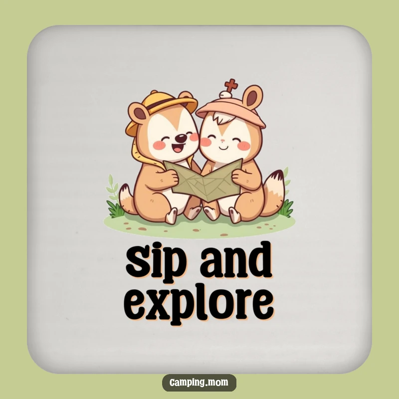 Funny Kawaii Camping Animal Coaster: Giggle Map Decor, Hilarious Outdoor Art, Perfect Gift