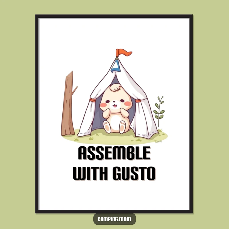 Funny Tent Setup Poster - Hilarious Animal Camping Art, Perfect Funny Gift for Campers