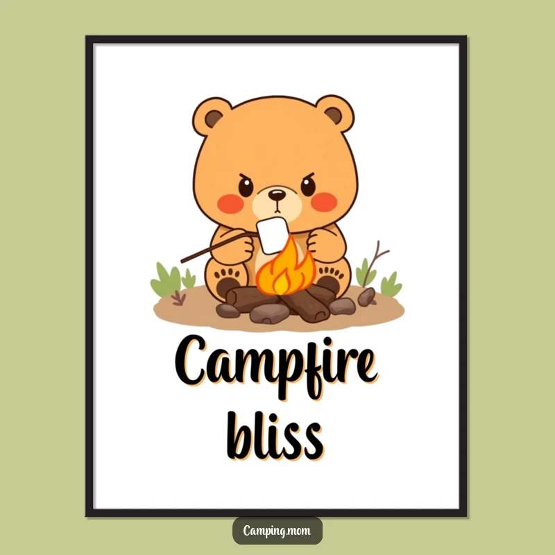 Funny Mama Bear Campfire Poster: Cozy Wall Art for Outdoorsy Homes