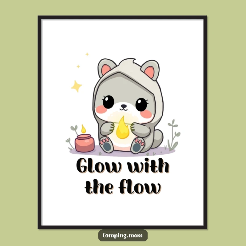 Funny Kawaii Camping Animal Poster - Magical Firefly Wonder Wall Art
