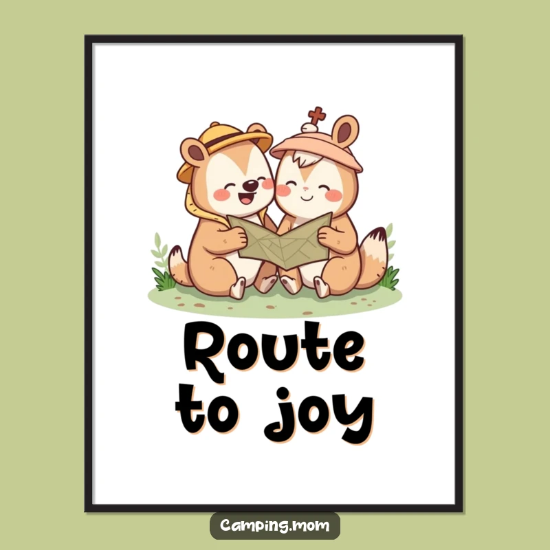 Funny Kawaii Camping Animal Poster: Giggle Map Art, Hilarious Outdoor Decor, Perfect Gift