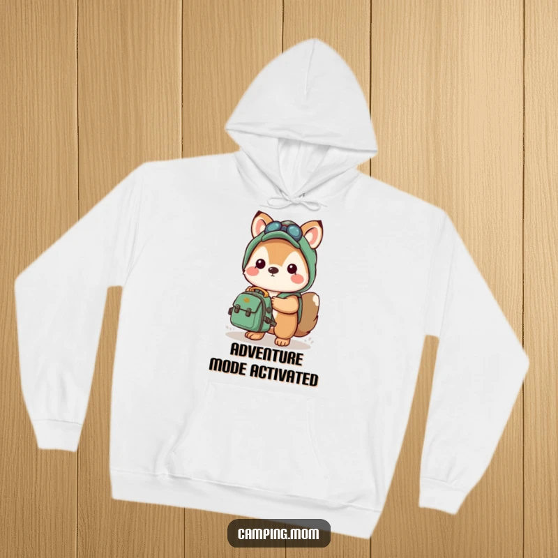 Funny and warm hoodie with a kawaii camping animal holding a small backpack, ready for any thrilling adventure.