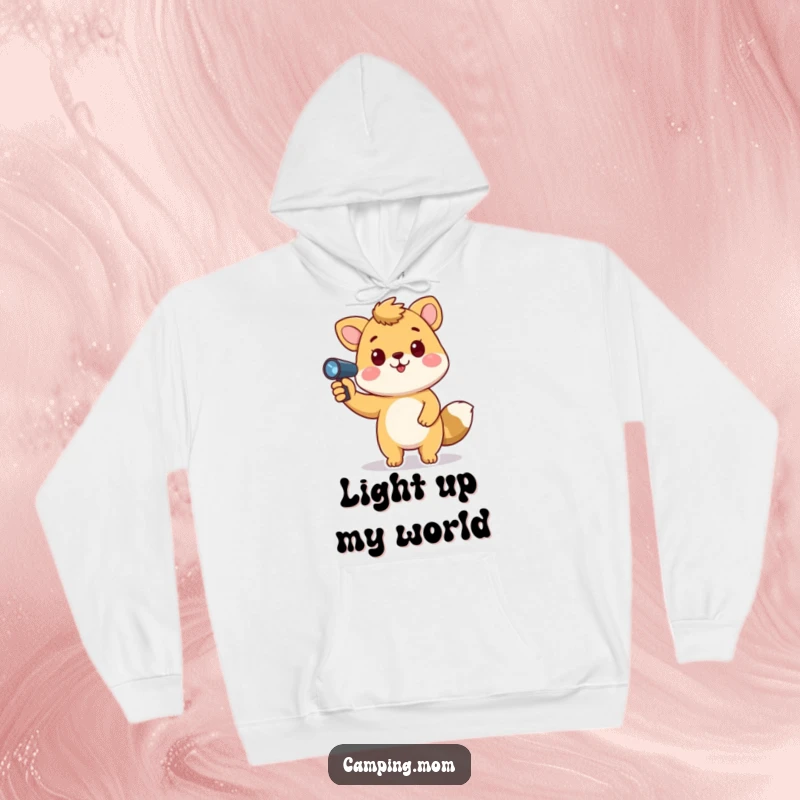 Funny animal hoodie with a playful character holding a flashlight, pointing upwards into the dark, perfect for nighttime exploration.