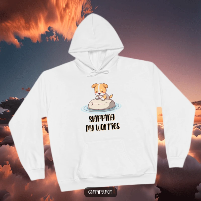 Funny Dog Hoodie: A warm hoodie showcasing a dog proudly holding a smooth, perfect skipping stone, ready for the water.
