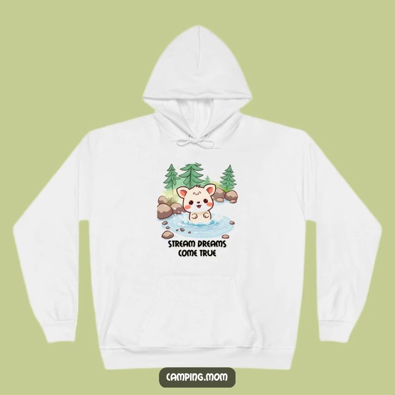 Funny Kawaii Camping Hoodie: Joyful Stream Splash - Cozy Water Fun Gift