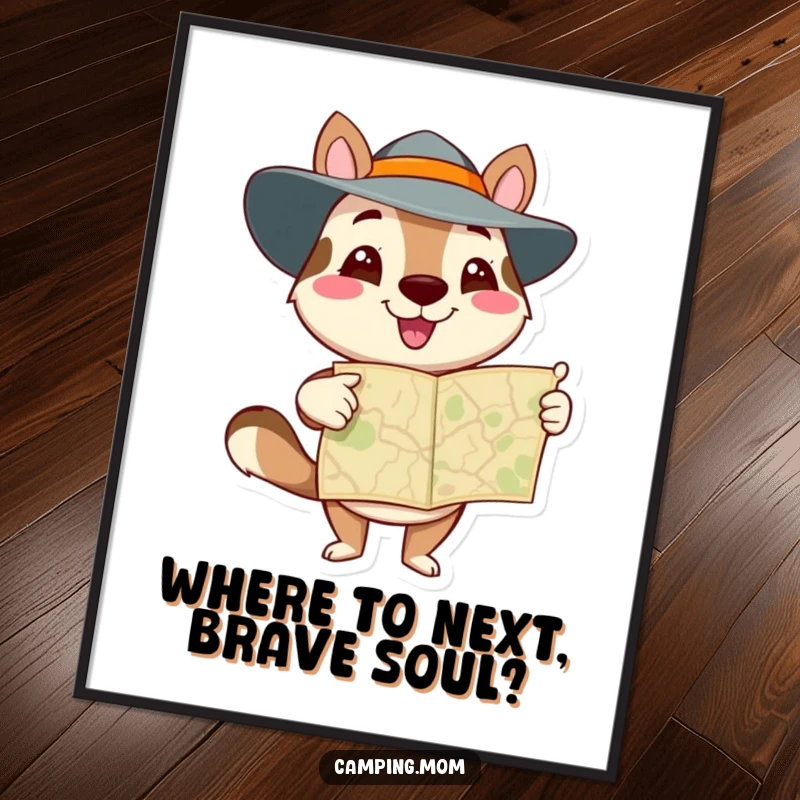 Funny Free Printable Wall Art: Determined animal character pointing at a map, embodying adventure, perfect for humorous downloadable decor.