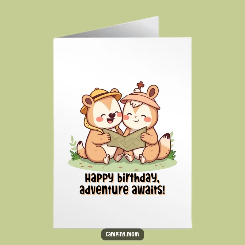 Free Printable Birthday Card: Cute Camping Animal Giggle for a Fun Adventure