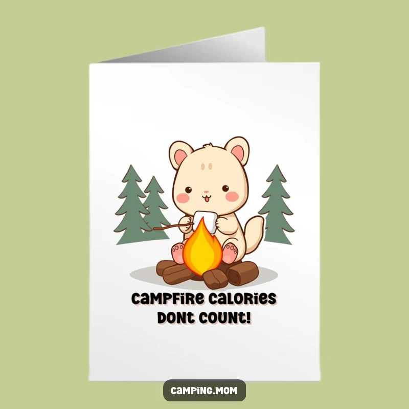 Free Printable Birthday Card: Funny Camping Animal Roasting Marshmallow Laughs!