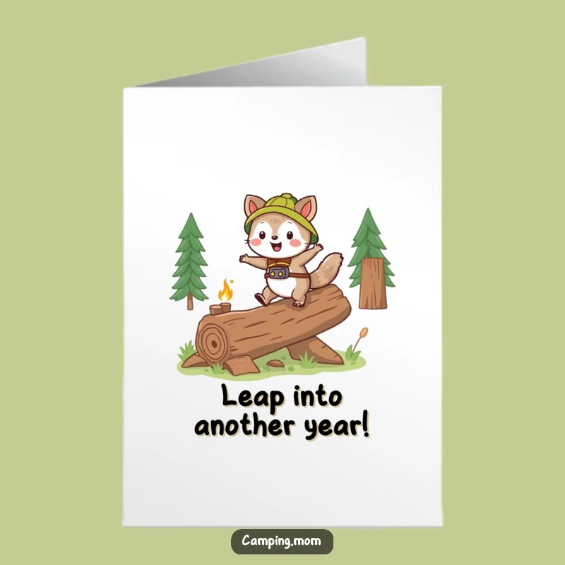 Free Printable Birthday Card: Joyful Camping Animal Skipping Log Funny Gift