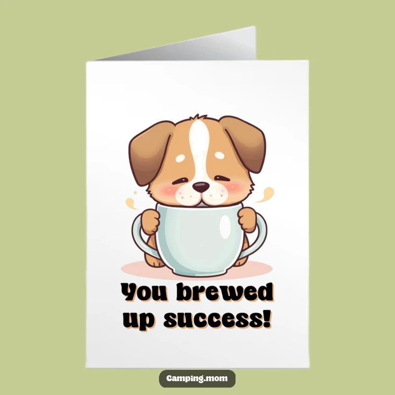Free Printable Congrats Card: Dog's Cozy Sip, Your Big Win!