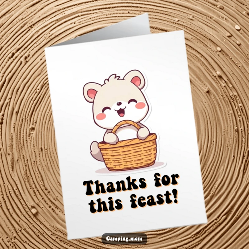 Funny Free Printable Thank You Card: Happy animal character beaming while unpacking a picnic basket, conveying sincere thanks.