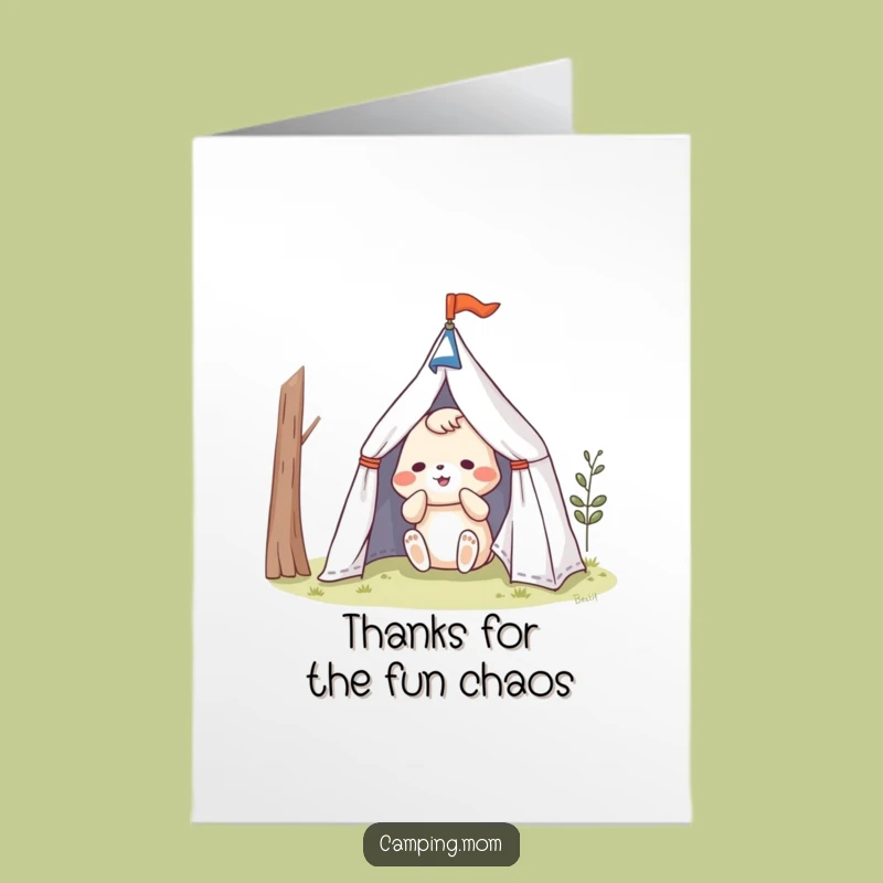 Free Printable Thank You Card: Funny Camping Animal Tent Struggle Design for a Downloadable Gift