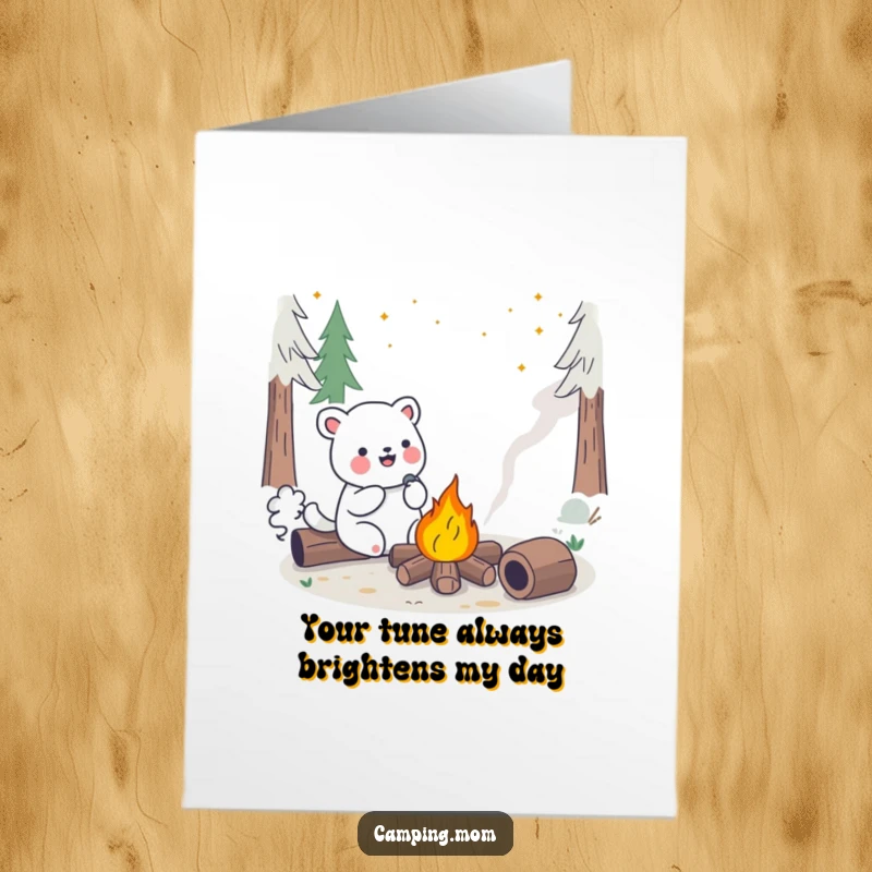 Funny Free Printable Thank You Card: A kawaii animal sings with delight by a warm, crackling campfire, expressing thanks.
