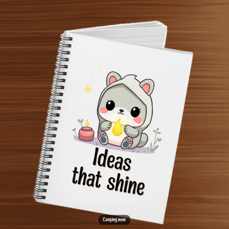 Funny Kawaii Camping Animal Notebook with a creature mesmerized by a glowing firefly, perfect for writing and magical thoughts.