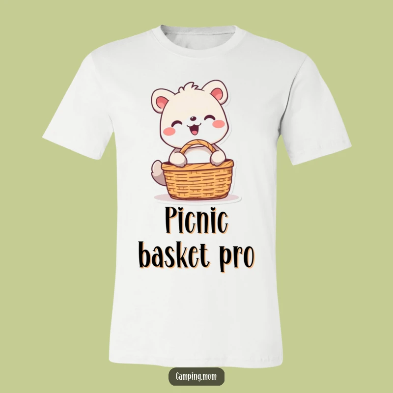 Wear your sunny disposition with this funny t-shirt. It features a delighted animal unpacking a picnic basket, full of joy.