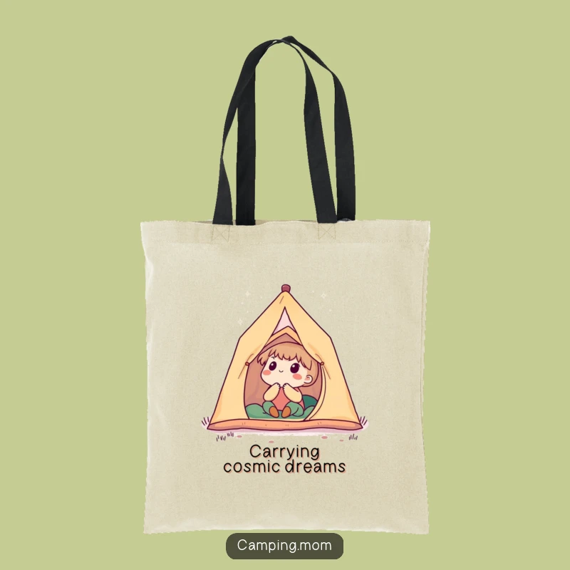 Funny Starry Night Camping Tote Bag: Cute Character Wondering At Stars, A Practical Funny Gift.