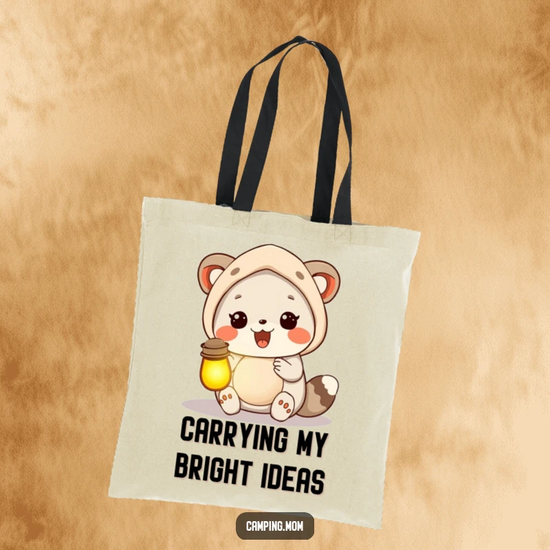 Funny camping mom animal holding a lantern full of glow, perfect for carrying treasures with a bright touch.
