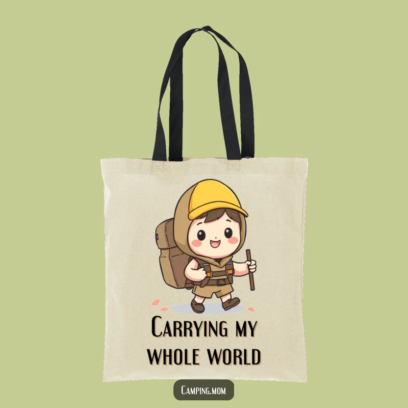 Carry your essentials with a smile using this funny tote bag, illustrated with a beaming kawaii hiker. Your go-to bag for everyday adventures.