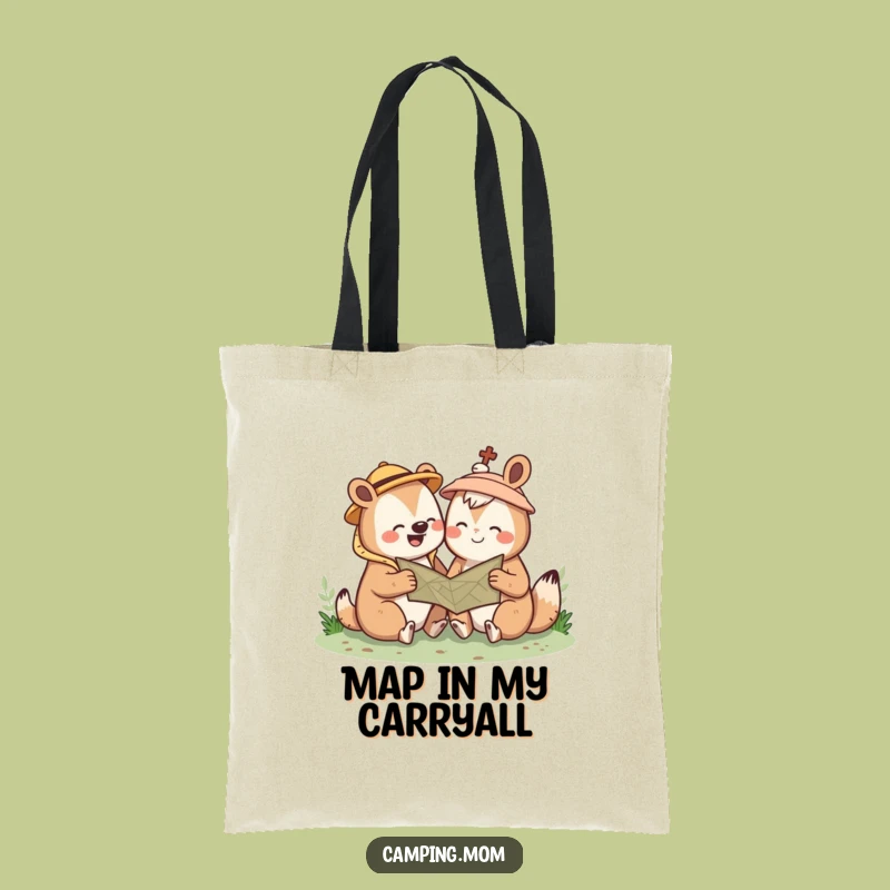 Funny Kawaii Camping Animal Tote Bag: Giggle Map Accessory, Hilarious Outdoorsy Carry-All, Perfect Gift